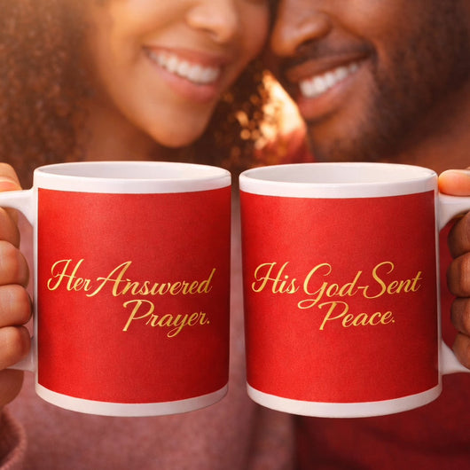 Timeless Love Mug Bundle • His Answered Prayer + His God-Sent Peace • Romantic Red Couples Gift • Valentine’s Matching Set