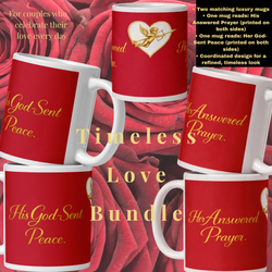 Timeless Love Mug Bundle • His Answered Prayer + His God-Sent Peace • Romantic Red Couples Gift • Valentine’s Matching Set