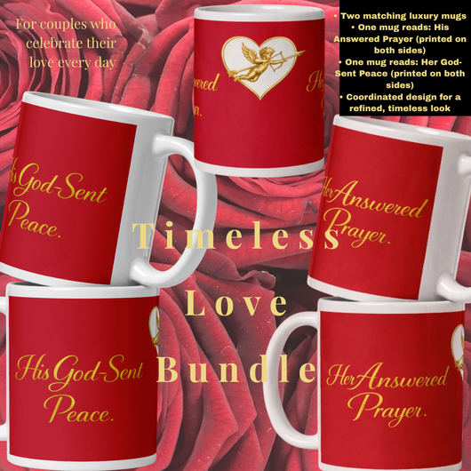 Timeless Love Mug Bundle • His Answered Prayer + His God-Sent Peace • Romantic Red Couples Gift • Valentine’s Matching Set