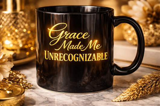 Grace Made Me Unrecognizable Mug Black & Gold Faith Inspiration Cup Transformation Gift Luxury Motivational Mug