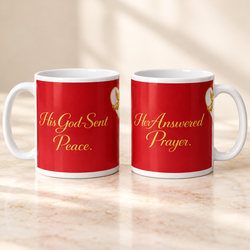 Timeless Love two-mug bundle: His God-Sent Peace and Her Answered Prayer on a warm ivory background